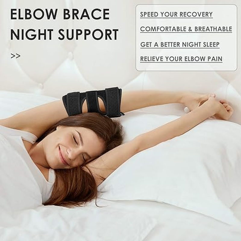 Elbow Brace, 2 Removable Metal Splints for Tendonitis, Elbow Brace for Ulnar Nerve Entrapment, Cubital Tunnel Syndrome, Night Elbow Splint for Men Women