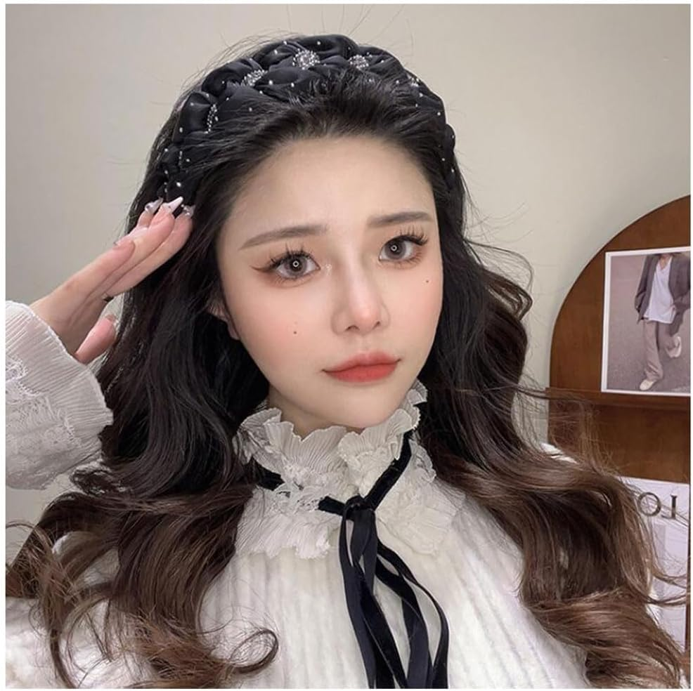 Twist Headbands for Women Rhinestone Braided Headband Women'S Headbands Non Slip Hairband Braid Hair Band Head Bands for Women Hair Accessories for Girls Black image number 3