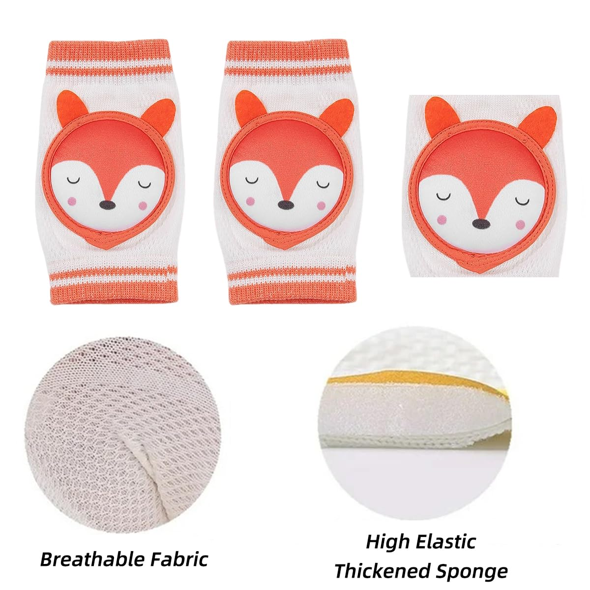 JZS Baby Knee Pads for Crawling, Breathable Cotton, Knee Protector with Sponge Pad, 3 Pairs, Style 2 image number 5