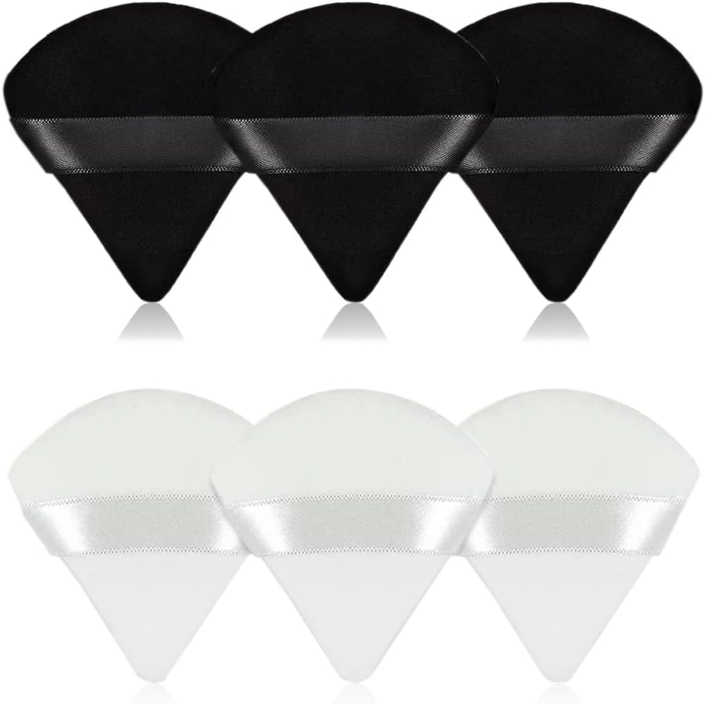 6Pcs Triangle Powder Puff,Soft Velour Face Makeup Sponge Powder Puffs,Loose Powder Cosmetic Foundation Mineral Powder Wet Dry-Black/White - 10Pcs Pink image number 7