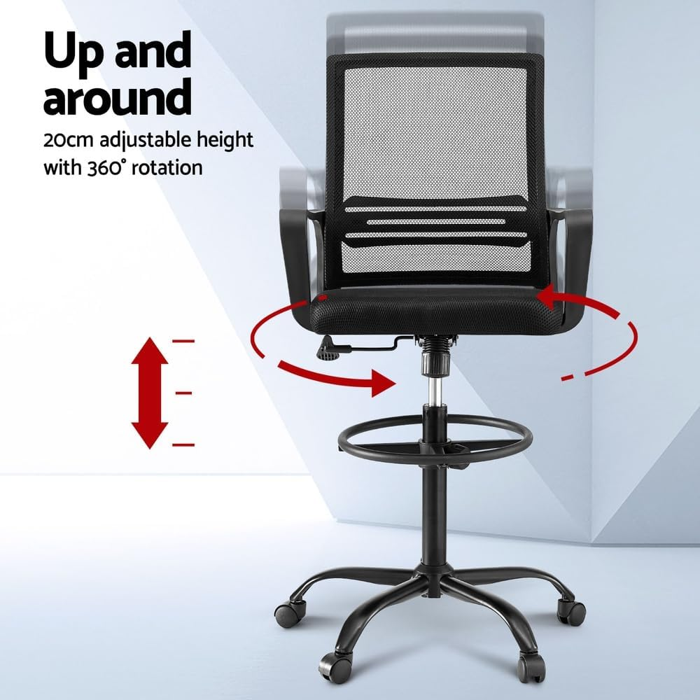 Artiss Office Chair Drafting Chairs Stool Computer Desk Studios Mesh Black image number 2