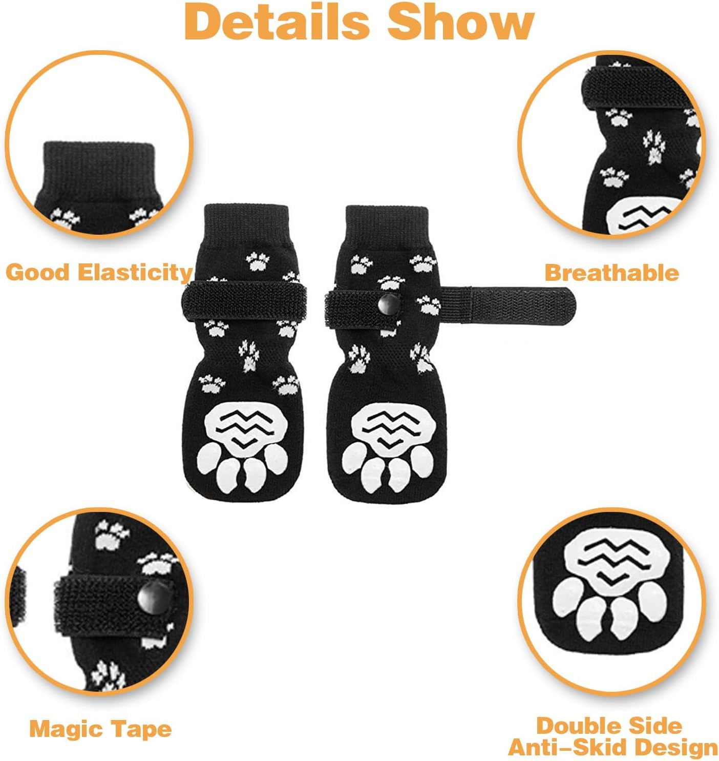 Dog Socks Non-Slip 2 Pairs for Medium Large Dogs, Non-Slip Dog Shoes for Hardwood Floors, against Paw Licking and Slipping, with Velcro Fastening, Paw Protection for Dogs, L