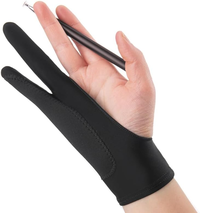 CENZICOM 2 Pack Drawing Glove, Artist Glove with Two Fingers for Drawing Tablet Ipad, Digital Art Palm Rejection Glove, Good for Left and Right Hand (S) image number 1