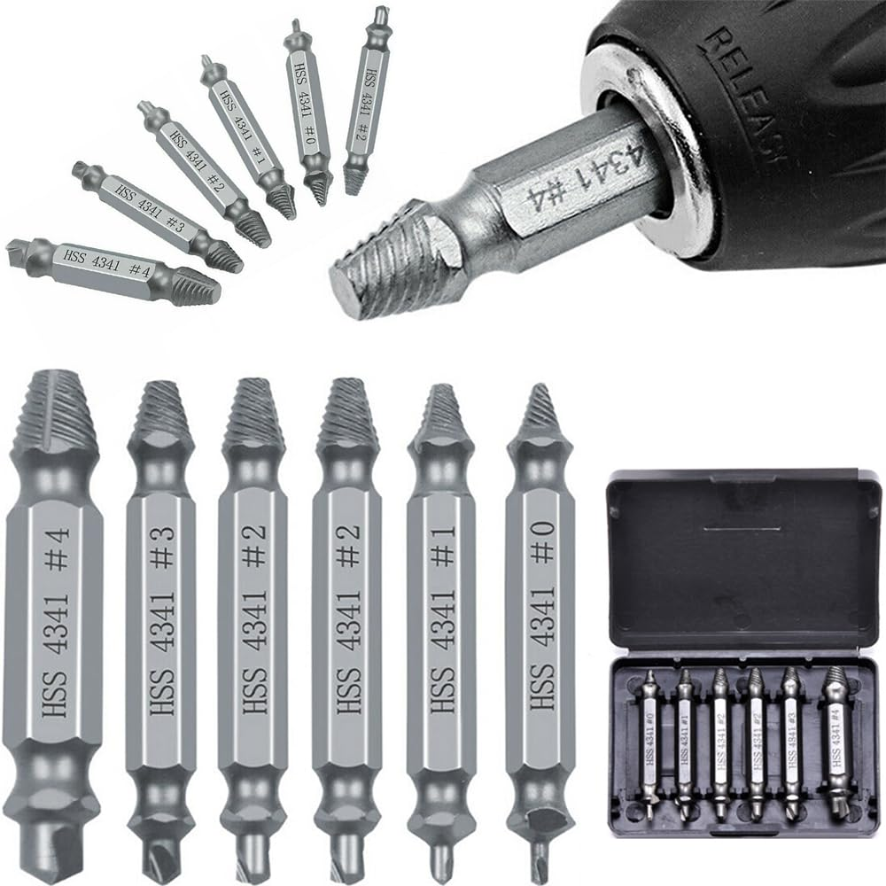 Yotsuba 6Pcs Damaged Screw Extractor Kit, Broken Bolt Remover Set, Removes Stripped Screws in 10 Sec, H.S.S 4341 Steel, 6 Count image number 3