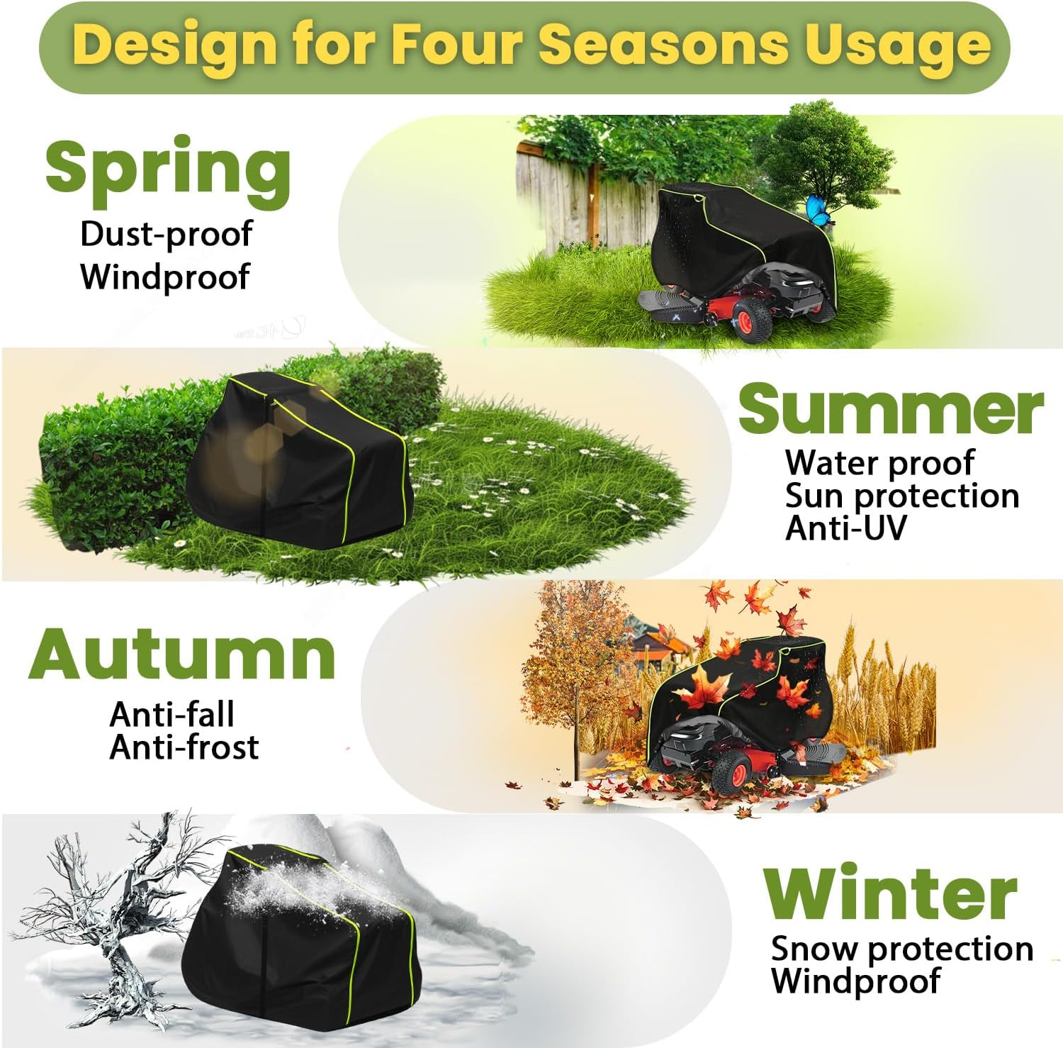 Riding Lawn Mower Cover &ndash; Ride on Mower Cover with 4000Mm Waterproof Rating & Uv-Resistant, Mower Cover Fits Decks up to 110Cm, Lawn Mower Cover with Windproof & Tear-Resistant | with Storage Bag. image number 3