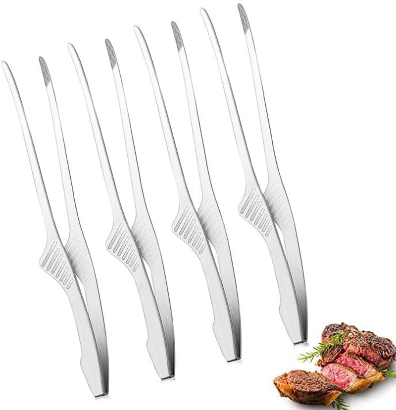 4Pcs Stainless Steel Grill Tongs，Kitchen Tongs for Cooking，Salad, Grill, Camping, Buffet, Oven（Silver image number 4
