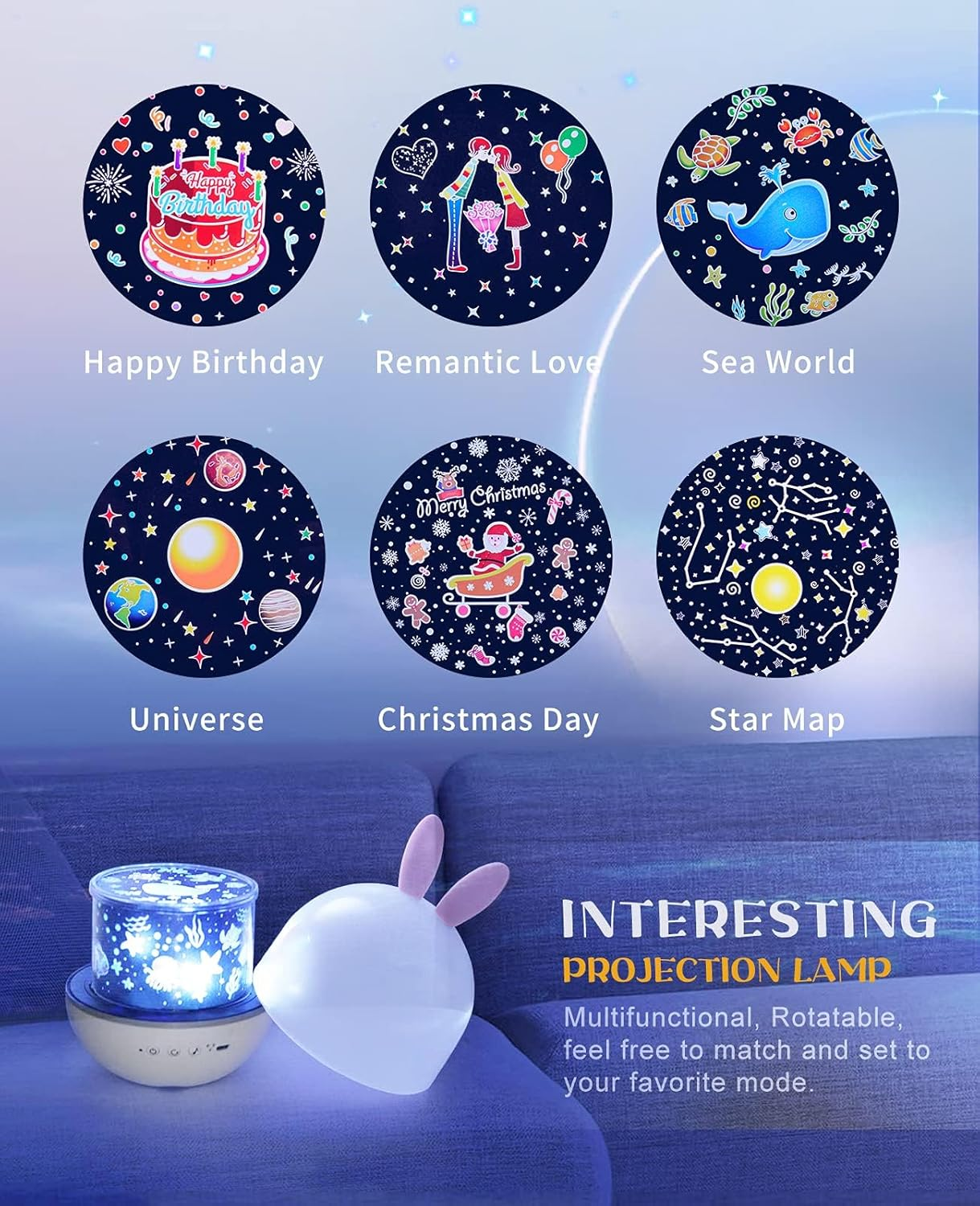 Night Light Kids, Star Night Light Projector with Music Remote, 360&deg; Rotating Baby Night Lights, Star Projector Toys for Toddler Children Girls Birthday Decorations Children Room Decor image number 6