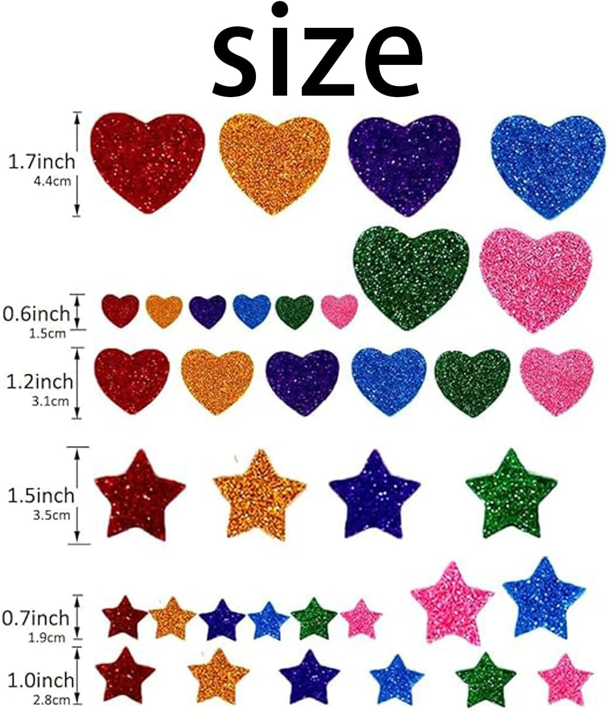 WEZCHUGHAOL 300PCS Colorful Glitter Foam Stickers Set - Self-Adhesive Stars & Hearts for Crafts, Valentine'S Day Cards, Scrapbooking, Home Decor - Sparkle DIY Art Supplies (Mixed Sizes) image number 3