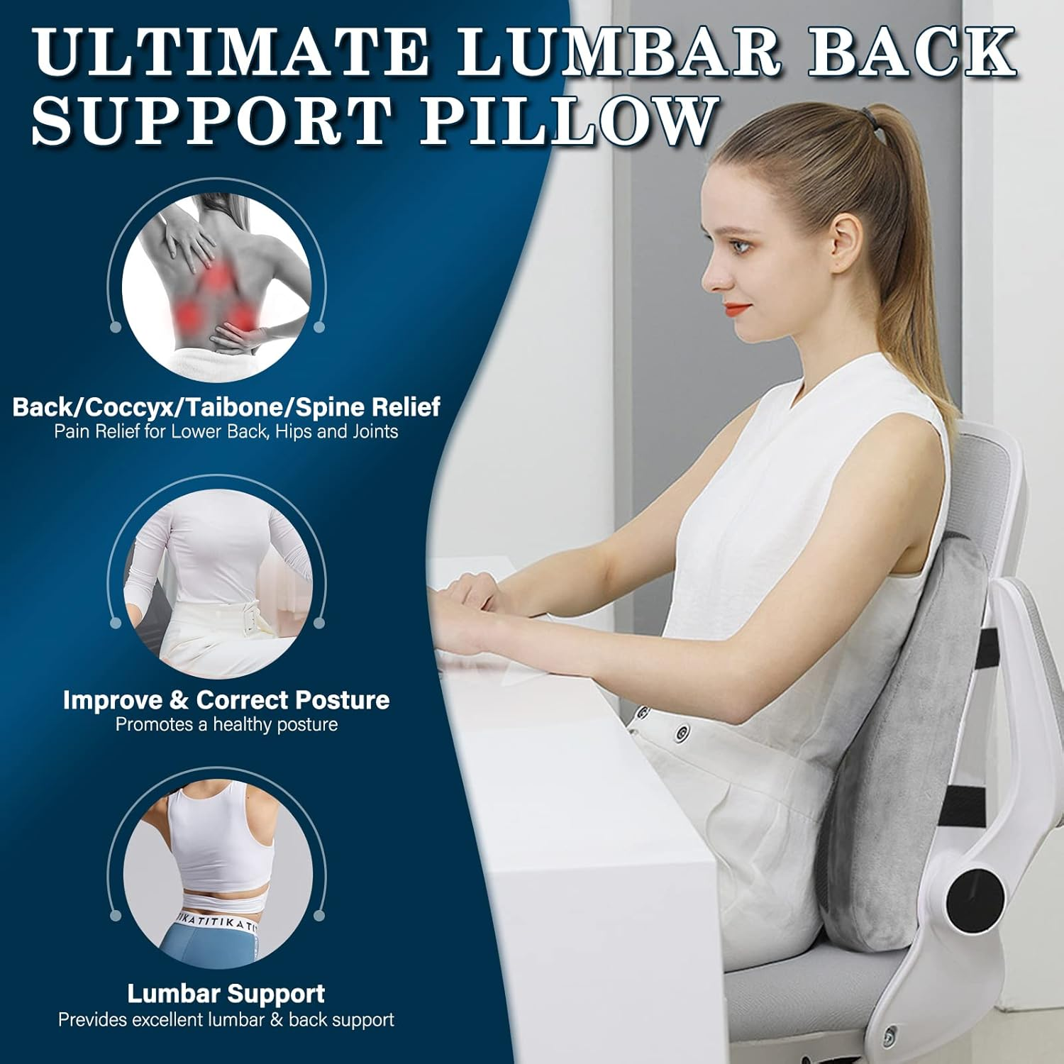 EDIMENS Memory Foam Coccyx Seat Cushion for Office Chair，Gel Office Chair Seat Cushion for Desk Chairs, Sciatica Car Seat Cushion for Back Coccyx Tailbone Comfortable (Back Cushion Gray) image number 6