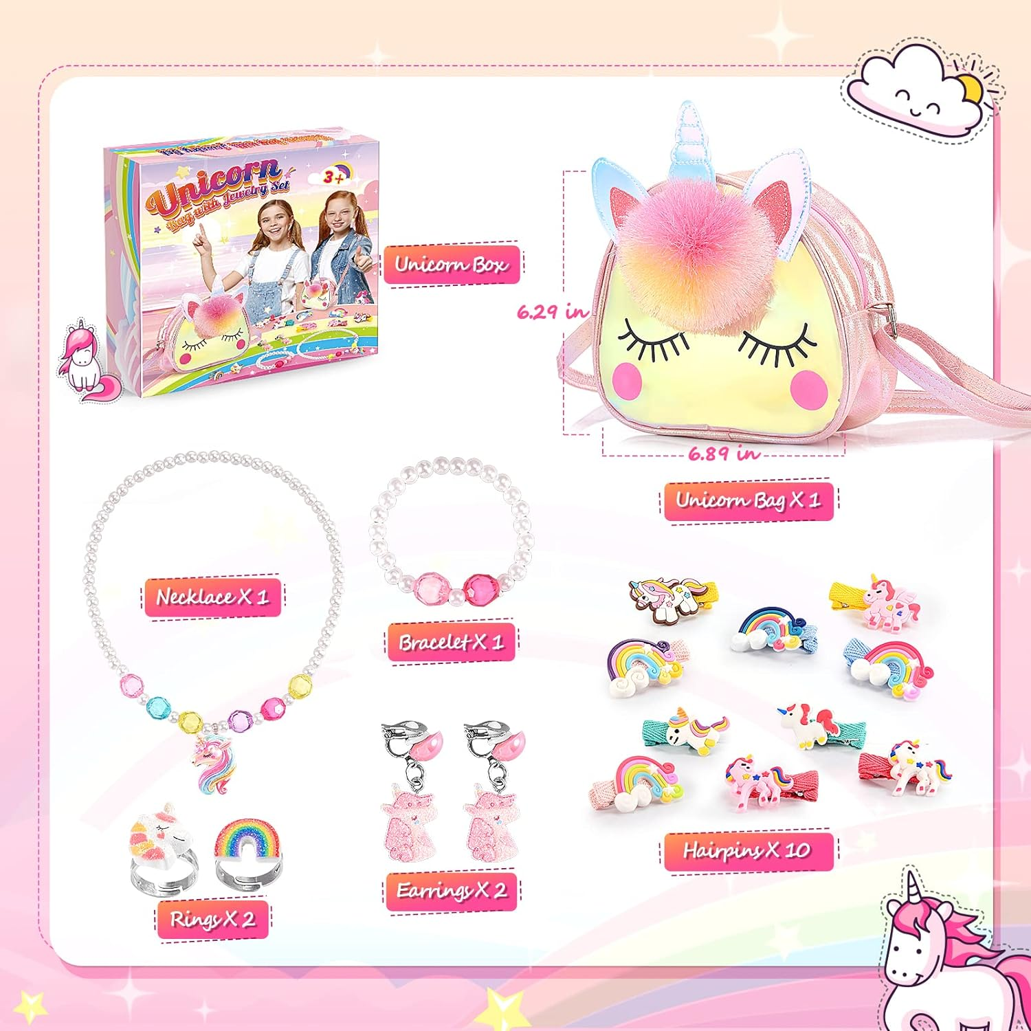 Unicorn Toys for 3-8 Year Old Girls, Vingtank Unicorn Bag with Jewelry Set Unicorns Gifts for Girl Age 3-8 Sweet Princess Toys Christmas Birthday Gifts for 3 4 5 6 7 8 Year Old Girls image number 1