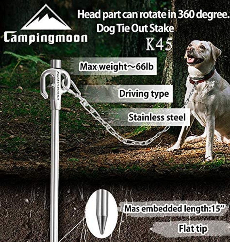 Camping Moon CAMPINGMOON Stainless Steel Dog Tie Out Stake for Pets Outdoors 17-Inch K45 image number 4