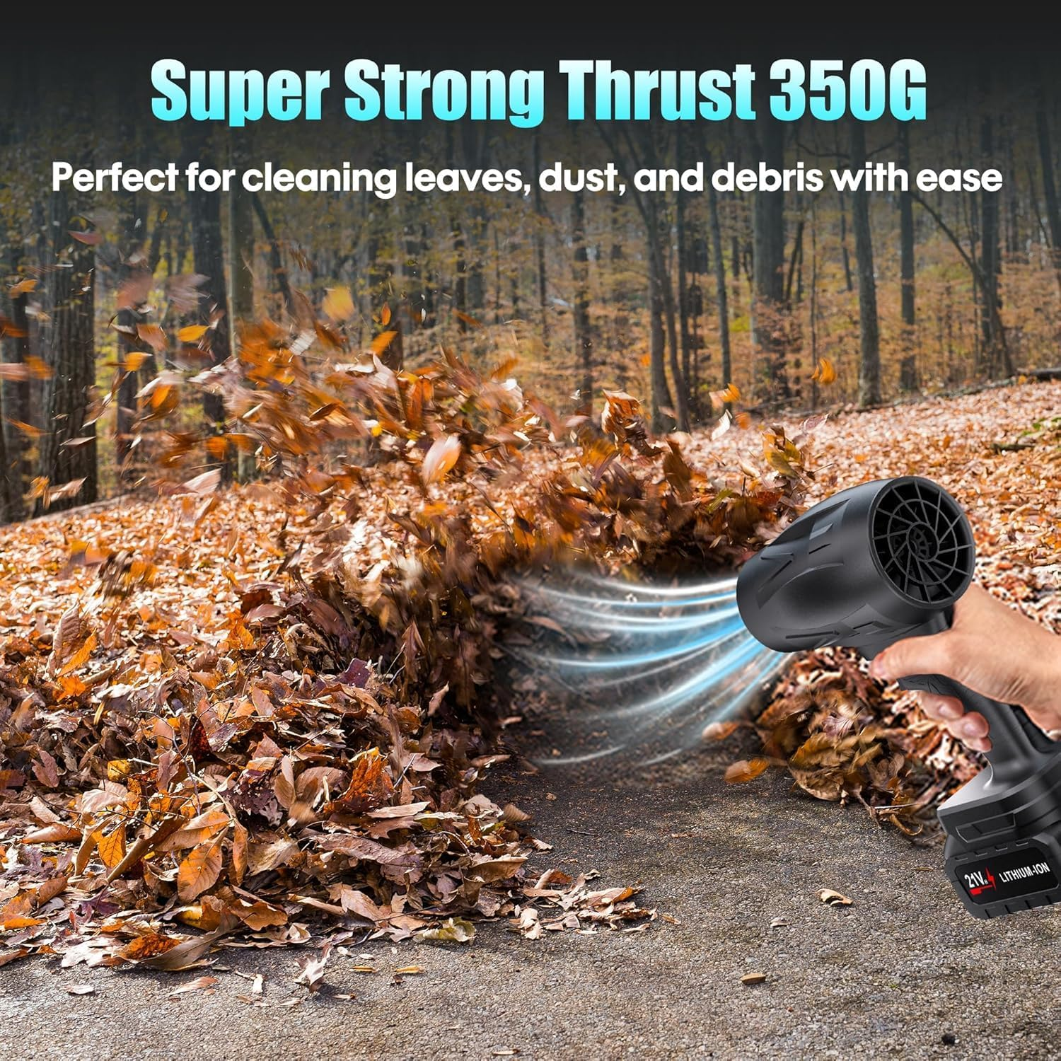 Cordless Leaf Blower, Lightweight Handheld Turbo Jet Blower 130000 RPM Portable Dust Cleaner with Adjustable Speed for Patio Lawn Care Patio Cleaning Blowing, 2 * 2.0Ah Battery Powered image number 6