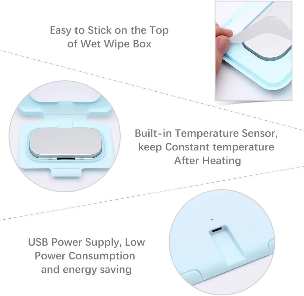 Baby Wipe Warmer Portable Baby Wet Wipes Warmer Heater USB Powered Perfect for Traveling Blue