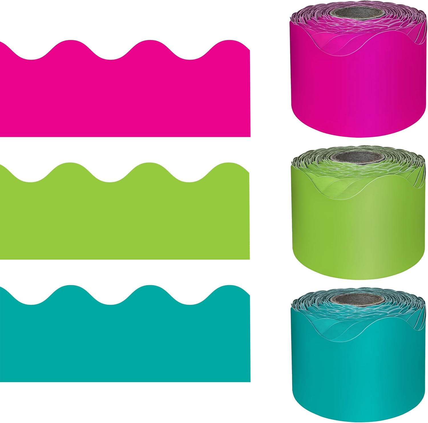 Carson Dellosa 5 Rolls of 325 Ft Scalloped Bulletin Board Borders, Orange, Yellow, Lime Green, Hot Pink, Teal Classroom Borders for Bulletin Board & Classroom D&eacute;cor, 65 Ft per Bulletin Board Trim Roll