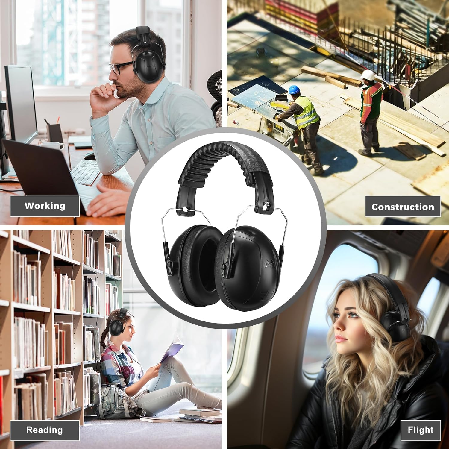 Procase Noise Cancelling Earmuffs, SNR 34 Db Ear Protection, Adjustable Sound Proof Headphones for Adults Kids, Noise Cancelling Headphones for Autism, Effective Hearing Protection -Black - Red image number 2