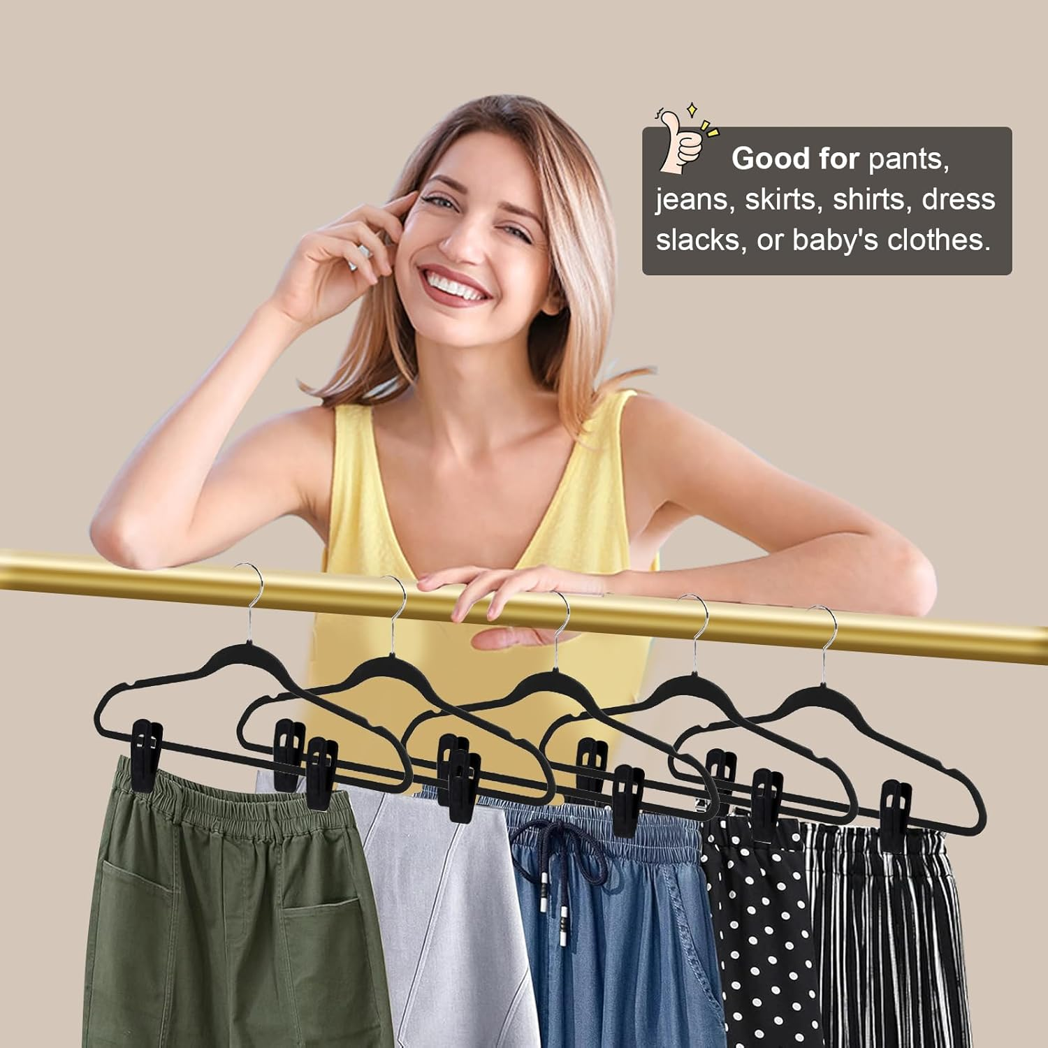 42Pcs Velvet Hangers Clips,Non-Slip Velvet Clips for Suit Velvet Hanger Pants Hangers Skirt Hanger, Strong Finger Perfect for Thin Velvet Hangers Black image number 3