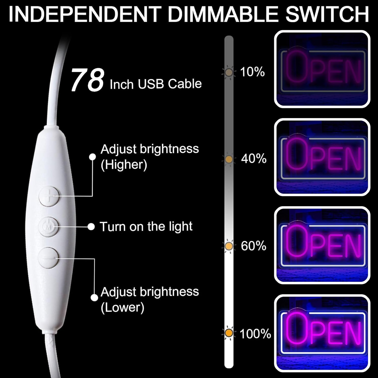 QXMH Open Signs for Business: Bar Open Neon Signs, Dimmable LED Lamp, USB Powered Bright LED with High Visibility 16.5 X 8.2 Inches