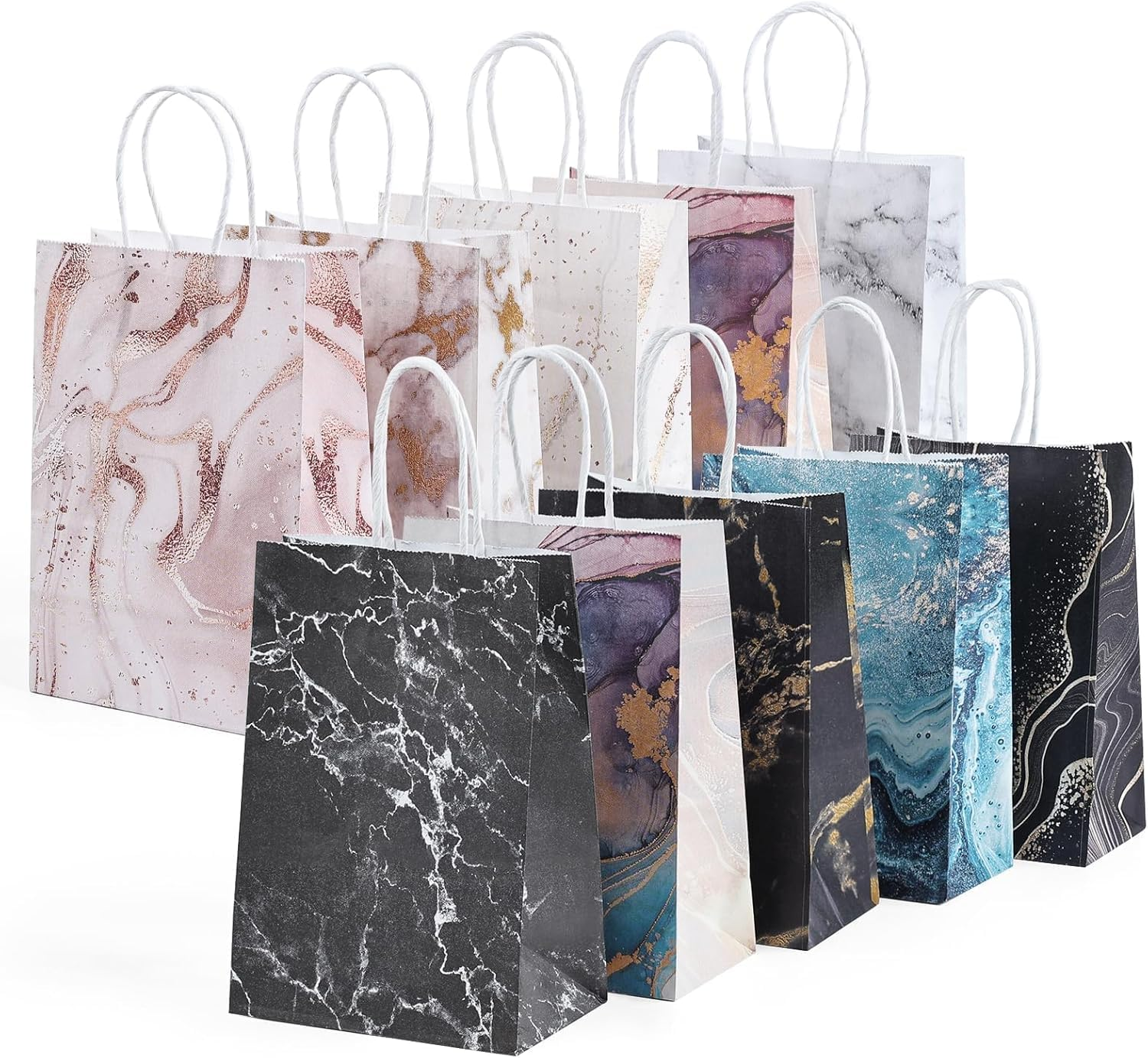 Kraft Paper Gift Bags with Handles, Pack of 10 Gift Bags, Kraft Paper Bags with Handle, Multiple Colours, Party Bag Set, Suitable for Wedding, Birthday, Party Accessories and Gifts