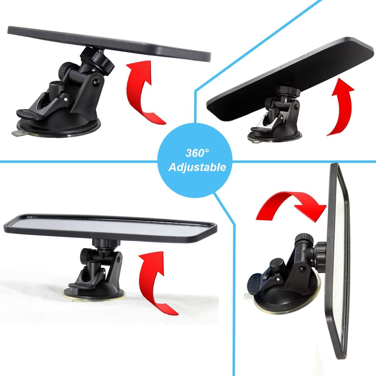 KITBEST Rear View Mirror, Rearview Mirror with Suction Cup, Universal Car Interior Rear View Mirror (360 Degree Adjustable Angle), Wide Angle Car Mirror (Bonus 2 PCS Blind Spot Mirrors) image number 2