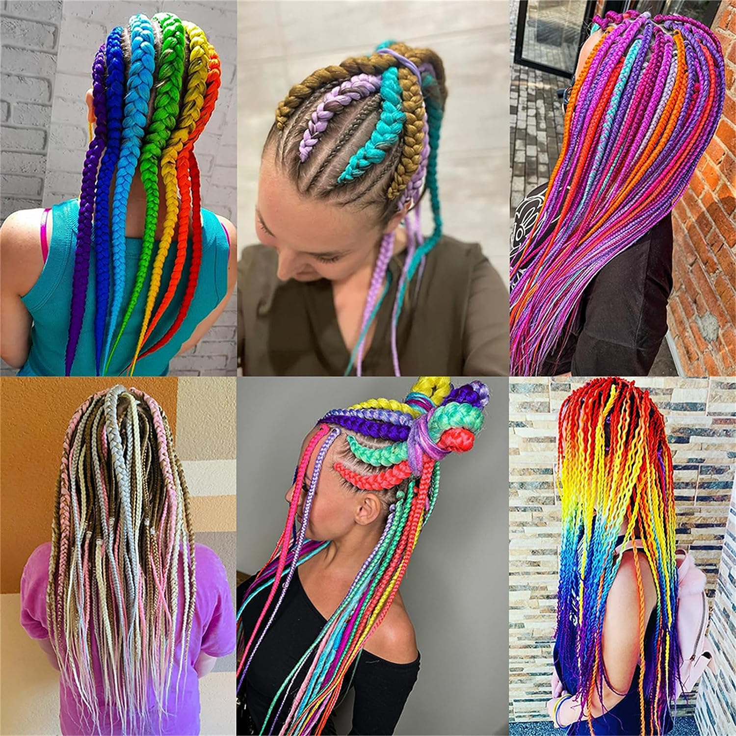 2 Packs of Colored Braids Hair Extensions Braid Synthetic Fiber 3 Tone Colored (Purple-Rose Pink-Pink) image number 3