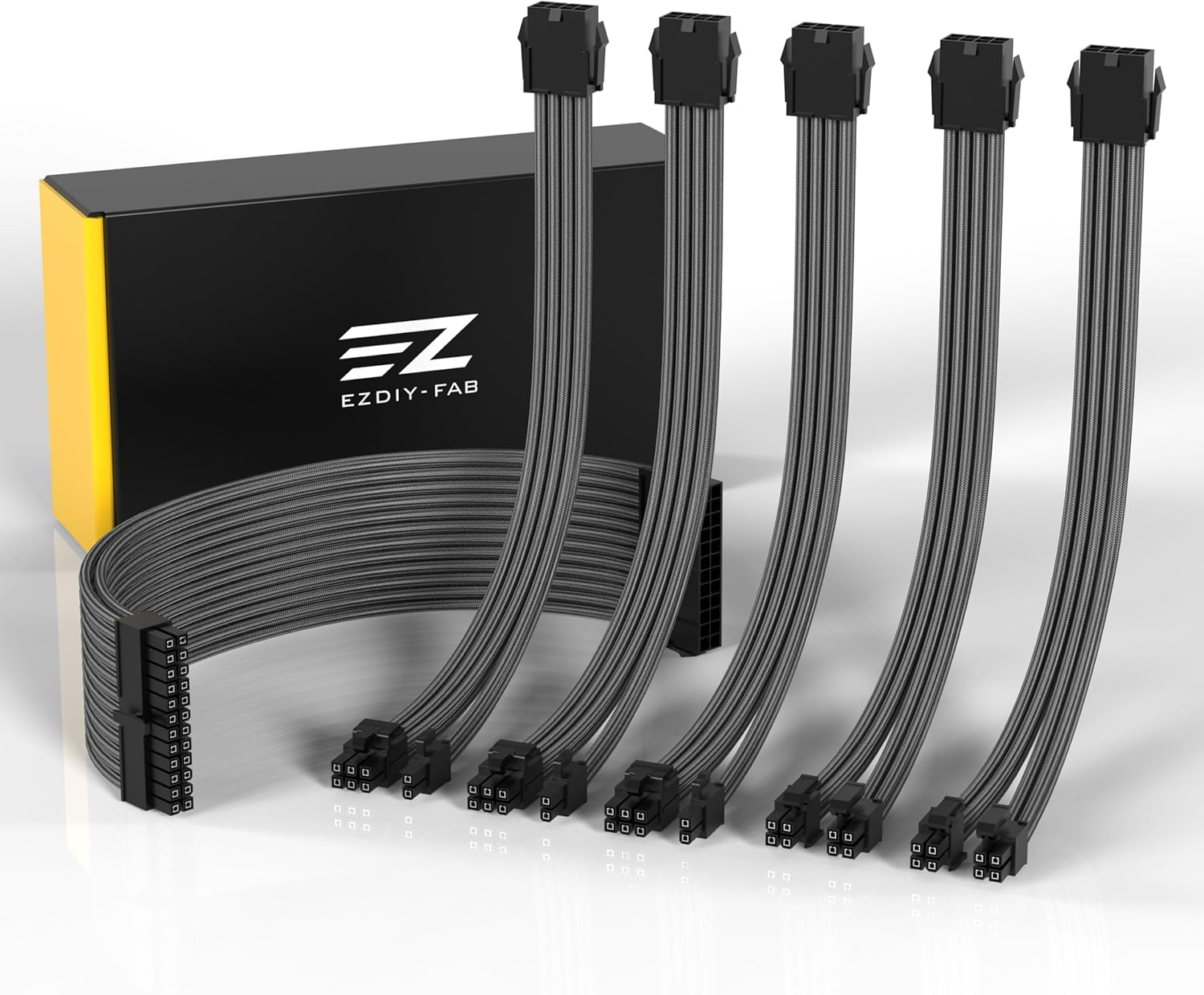 EZDIY-FAB PSU Cable Extension Sleeved Custom Mod GPU PC Power Supply Soft Nylon Braided with Comb Kit 24Pin/3X 8PIN to 6+2Pin/ 2X 8PIN to 4+4Pin-300Mm/11.8In -Carbon