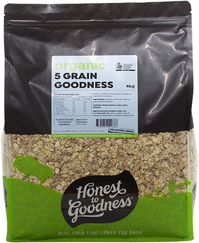 Honest to Goodness, Organic 5 Grain Goodness, 4 Kg - a Unique and Nutritious Blend, Simply Steamed and Gently Rolled to Preserve Their Natural Flavor. image number 1