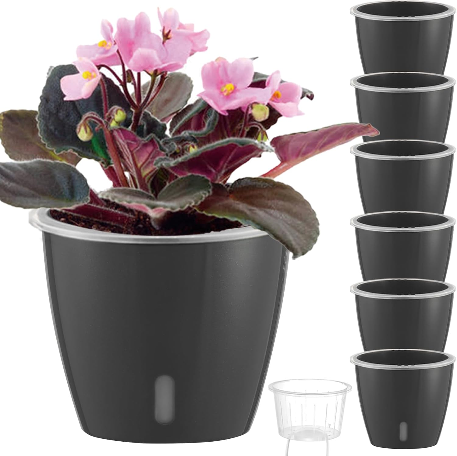 Kvyusflourish 4-Pack 6.7'' Self Watering Pots Indoor Plants Indicator,Orchid Pot Transparent Wick Pot Orchids,Small African Violet Pot African Violet,Self-Watering Planter Plants KF2273 Blue Gold
