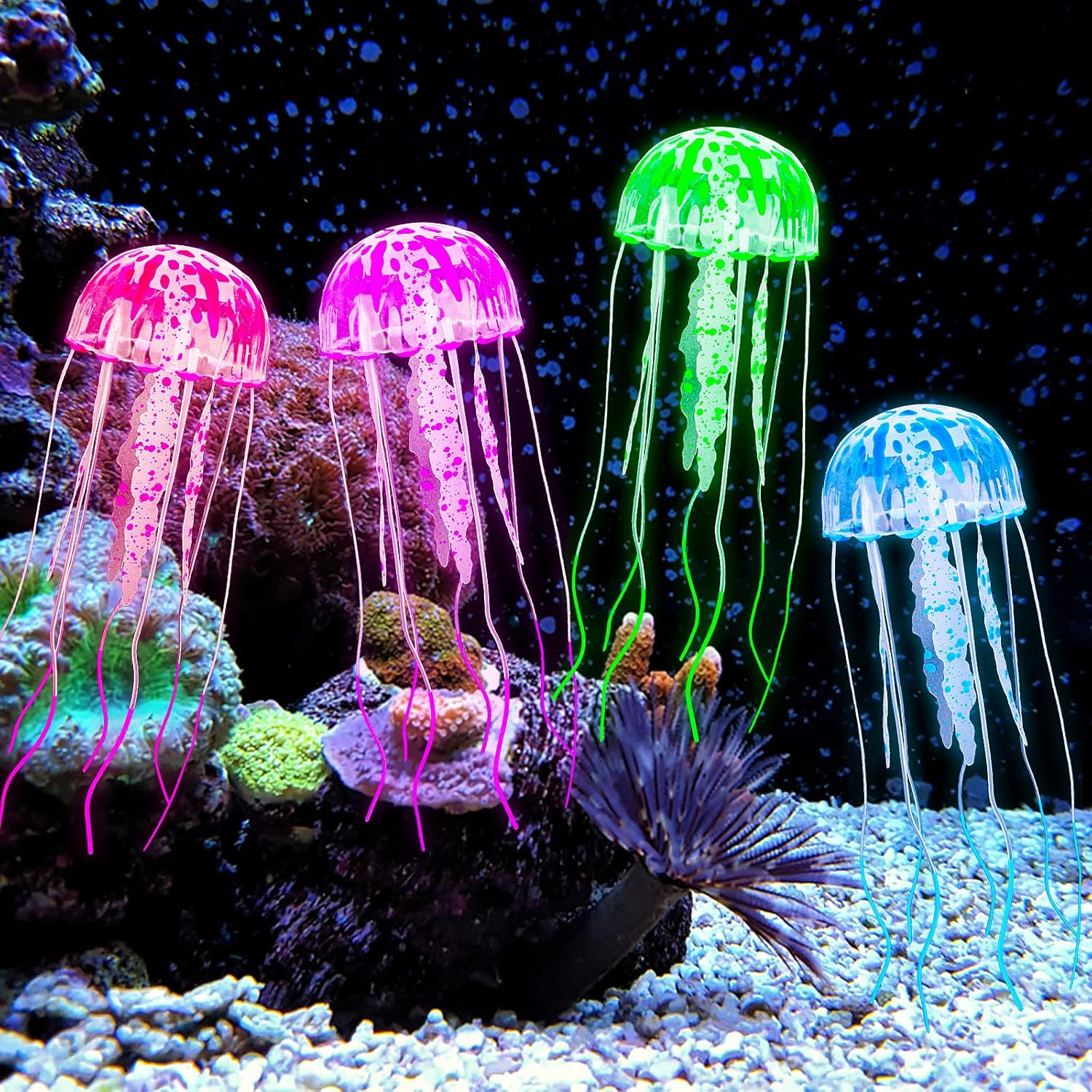 Giantree Aquarium Decorations, 4 Pcs Colorful Jellyfish Ornament with Luminous Effect Luminous Aquarium Decorations Fish Tank Ornament for Various Aquariums image number 3