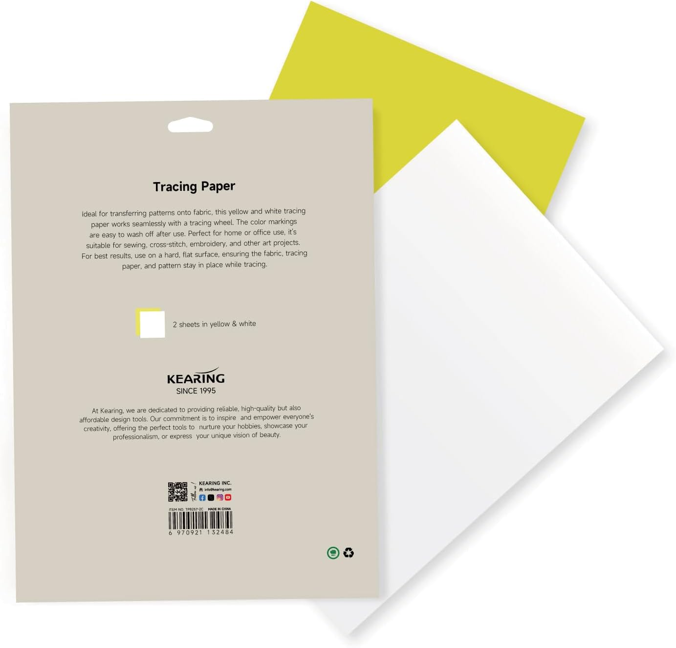 KEARING Tracing Paper for Sewing - Large 82 X 57Cm, 1 X Yellow and 1 White Fabric Tracing Paper for Dressmaking, Embroidery and Crafts, Works with Tracing Wheel image number 1