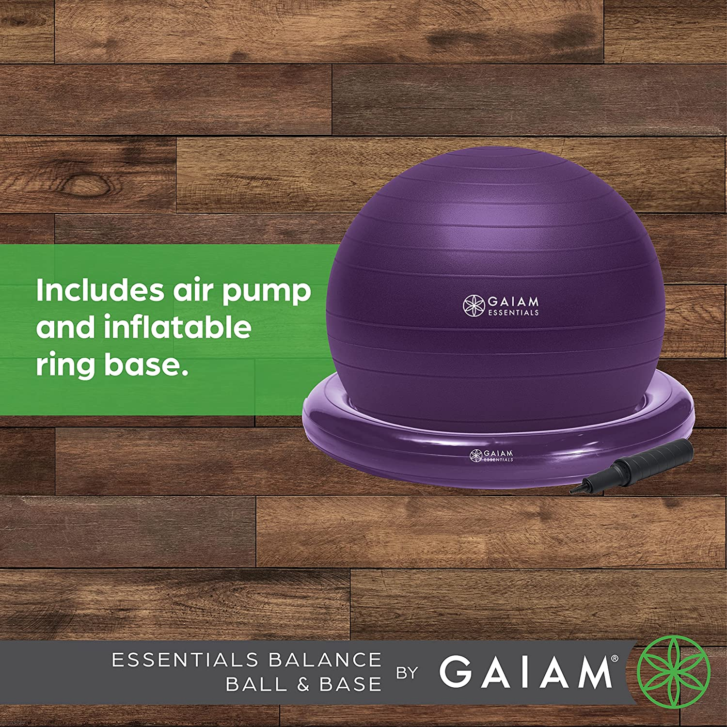 Gaiam Essentials Balance Ball & Base Kit, 65Cm Yoga Ball Chair, Exercise Ball with Inflatable Ring Base for Home or Office Desk, Includes Air Pump - Navy image number 7