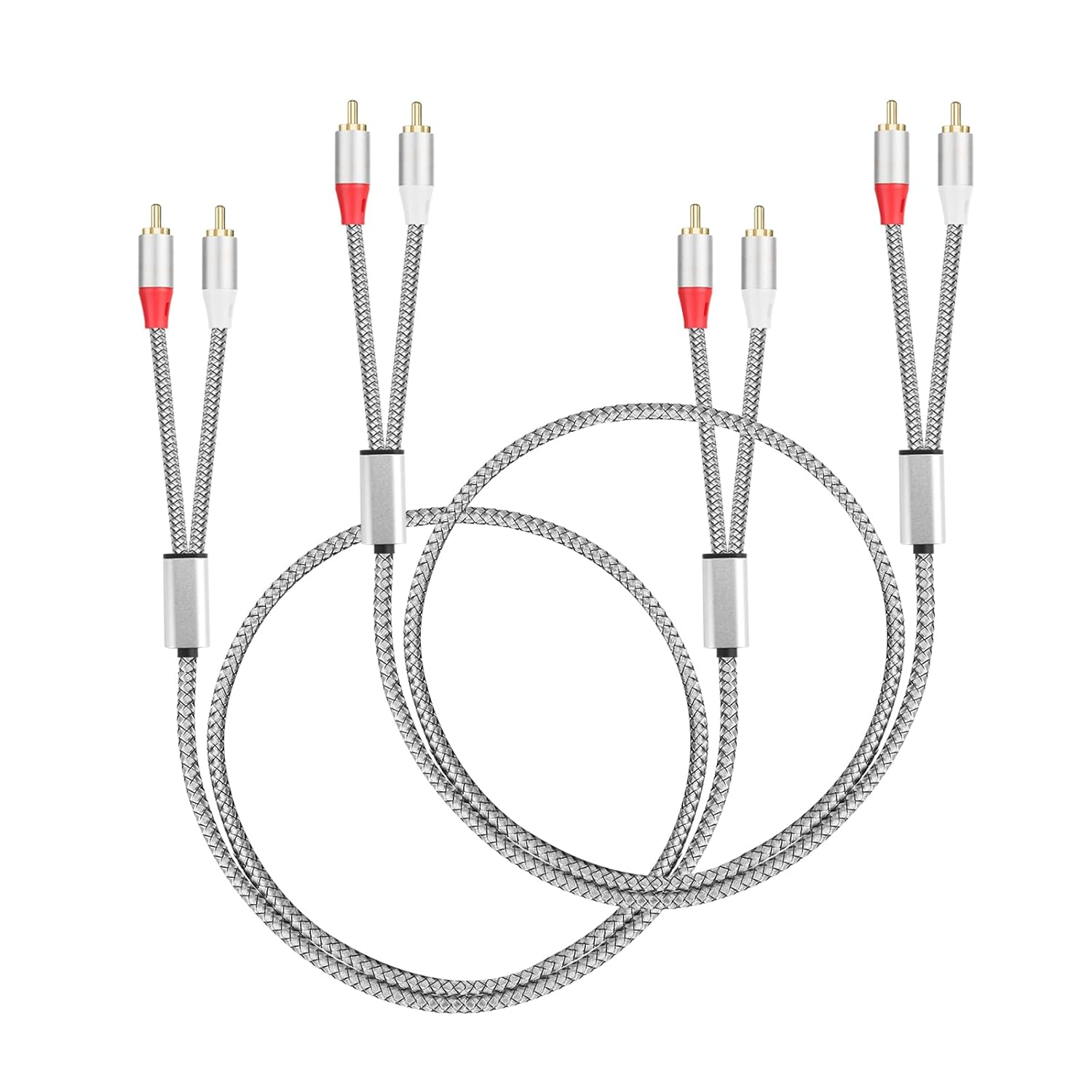 SJINYITONG 2RCA to 2RCA Cable 17.4Ft/5.3M,（Silver/2 Cable） Gold-Plated 2 RCA Male to 2 RCA Male Stereo Audio Cable for Home Theater, HDTV, Amplifiers, Hi-Fi Systems,Speakers and Etc