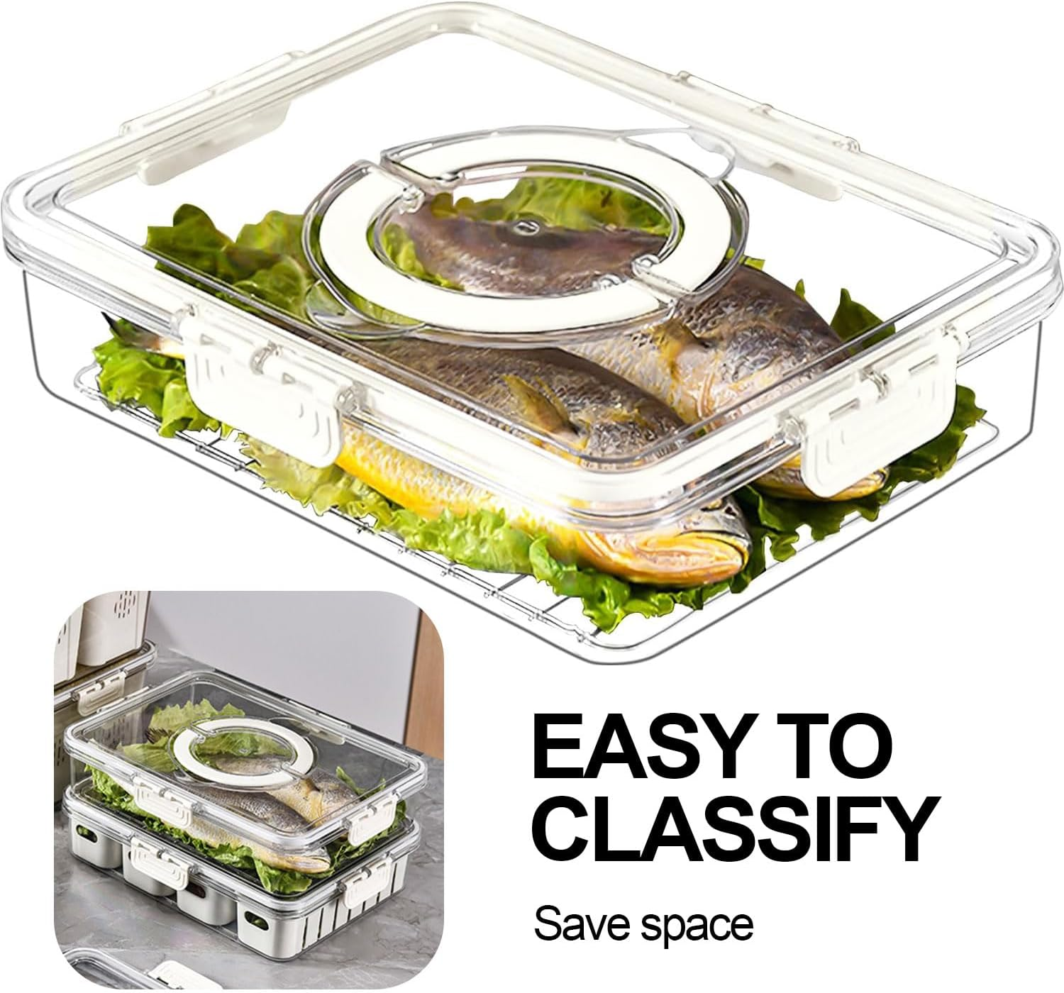 Divided Serving Tray with Lid and Handle, Storage Containers for Fridge, Snack Platters Organizer, Fruit Plate, Fresh -Keeping Box Is Suitable for Fruits, Vegetables, Refrigerators, Picnics (1 Grid) image number 4