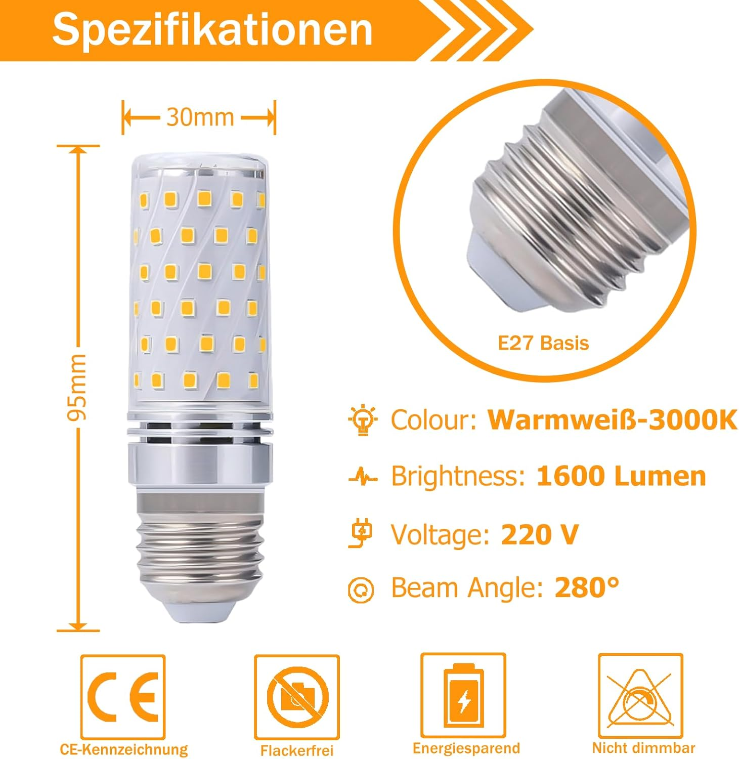 Queeplo E27 LED Bulb 16 W 3000 K (Pack of 5) image number 6
