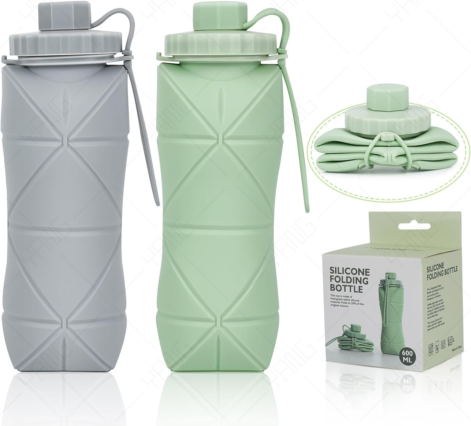 Wvacfre Collapsible Water Bottles,Bpa-Free Leak-Proof Silicone Foldable Water Bottle Cup 20Oz,Portable Durable Lightweight Bottle for Gym Travel Camping Hiking Running Sport image number 2