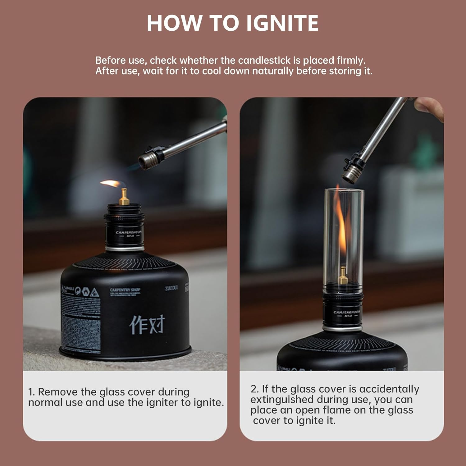 Campingmoon Camping Gas Lantern Gas Lamp Portable Outdoor Dreamlike Candle Black Camping Tent Lantern Glass Lantern