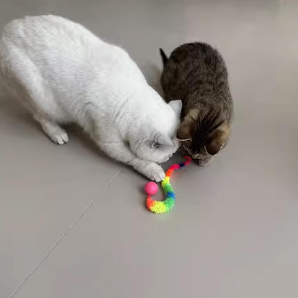IUHKBH Interactive Cat Balls, 5 Packs Cat Bouncy Balls with Rainbow Worm Cat Chaser Toy Cat Exrecise Toy Balls, Hour of Entertainment, Safe for Your Kitty - Multi image number 6