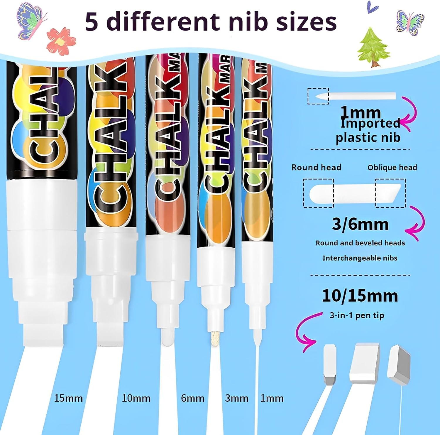 Liquid Chalk Markers - Water-Based Ink, Easy to Wipe, Dust-Free, for Glass, Ceramic, Mirrors & Smooth Surfaces - Non-Toxic, Vibrant Colors, Perfect for Boards, Windows & DIY Crafts (White) image number 2