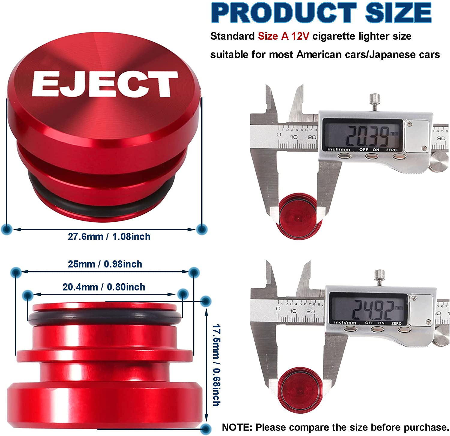 Aluminum Eject Nitrous Button Car Cigarette Lighter Plug Cover Fits Most Automotive Vehicles Boats with Standard 12 Volt Power Source (Eject Red + Nitrous Blue) image number 6