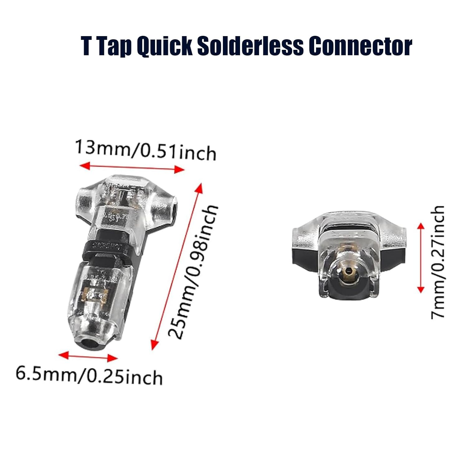 DIANN 10Pcs Low Voltage Wire Splice Connectors T Tap Quick Solderless Connector 1 Pin Rock Solid Connector for 20/22 AWG Cable for Automotive Vehicle Audio Video Lighting image number 4