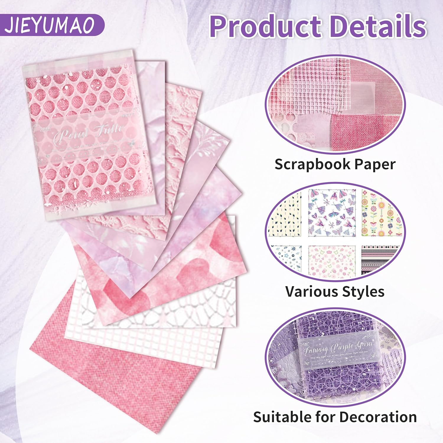 JIEYUMAO 69 Sheets Handmade Scrapbook Paper, 2 Sizes Textured Scrapbook Paper and Mesh Fabric Assorted Set, Multicolor Textured Paper Assorted Set Mixed Special Paper for DIY Craft image number 4