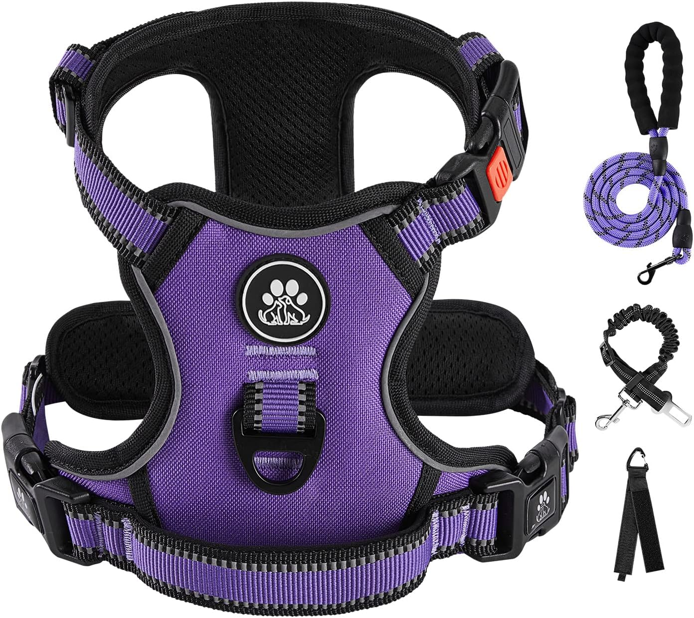 IVY&LANE No Pull Dog Harness for Small Dogs, Dog Vest Harness with Leash, Safety Belt and Storage Strap, Fully Adjustable Harness, 360&deg; Reflective Strip, Soft Handle (Purple, S) image number 5