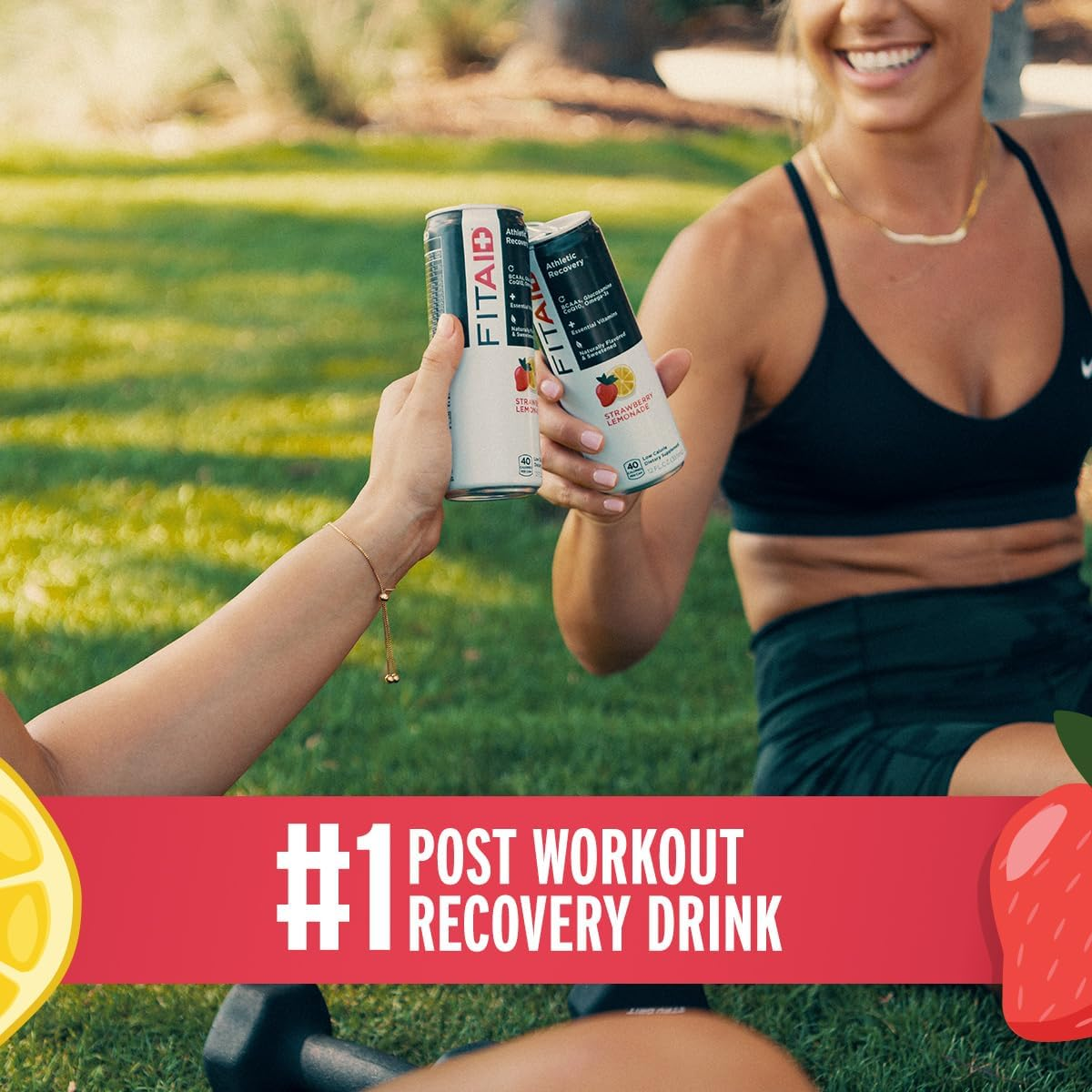 FITAID Post Workout Recovery Drink, Strawberry Lemonade, Bcaas, Glucosamine, Electrolytes, All in One Can, Paleo, Vegan & Gluten-Free, 40 Calories, 12 Fl Oz (Pack of 12)