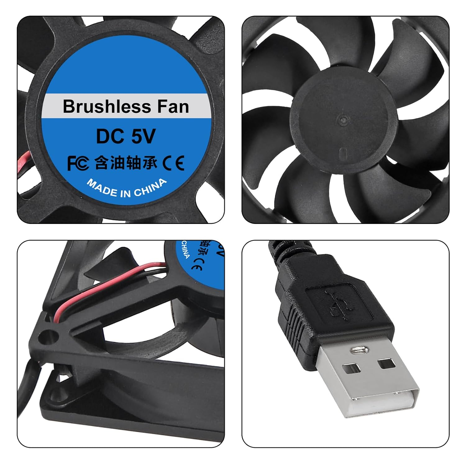 2Pcs USB Fan DC 5V 8025 80MM Cooling Fan 80X80X25Mm USB Cooling Fan Comptuter Case CPU Cooling Fan Laptop with Metal Grill image number 3