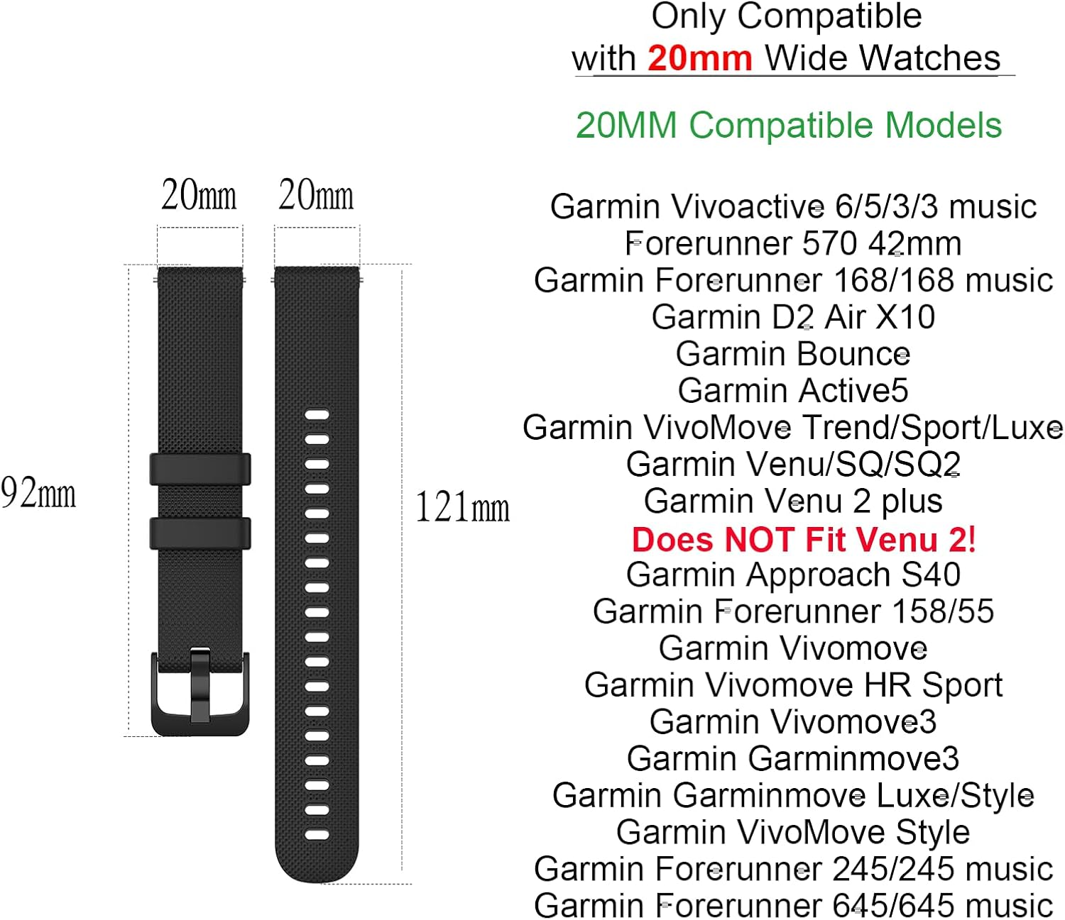 T Tersely Sports 20Mm Band for Garmin Forerunner 245/645,Vivoactive 6/5,Venu SQ 2/SQ/2 Plus,Vivoactive 3/3 Music,Forerunner 55/158/245 Music/645 Music/Vivomove Trend/Hr Sport/Luxe/Style Smartwatch