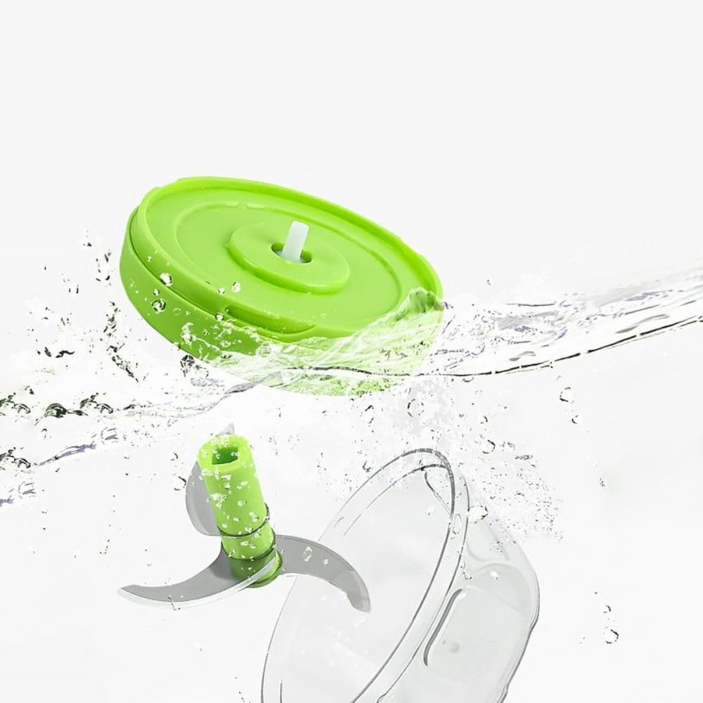QOOWFEANIG Manual Food Processor, 3.5 Cup Bowl, Portable Hand Pull String Garlic Mincer Onion Cutter, Compact Stainless Steel Chopper for Veggies (Green)