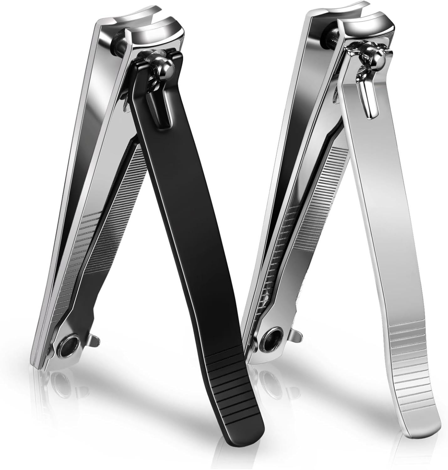 Ucheom Large Nail Clippers 2-Pack, Sharp Stainless Steel Fingernail & Toenail Trimmers with Nail File, Manicure Kit Fingernail Tools for Men & Women, Black and Silver Color image number 1