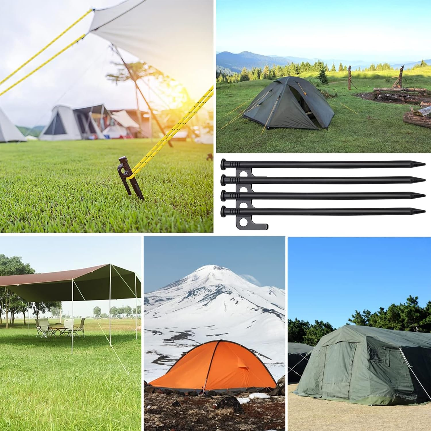 Tent Pegs, 4 Pcs Tent Stake Set, 7.87 Inch Heavy Duty Forged Steel Tent Stakes, for Camping Steel Stakes image number 4