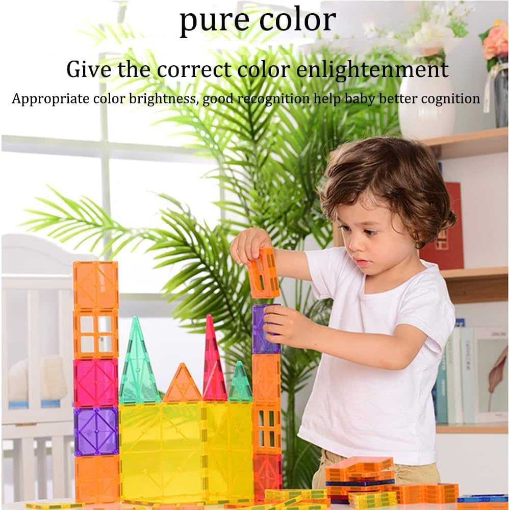 Magnetic Tiles Building Blocks,Clear Magnetic 3D Building Blocks Construction Playboards,120Pcs Educational Magnet Toys Recreational, Educational for Children Ages 3 Years + (120PCS) image number 5