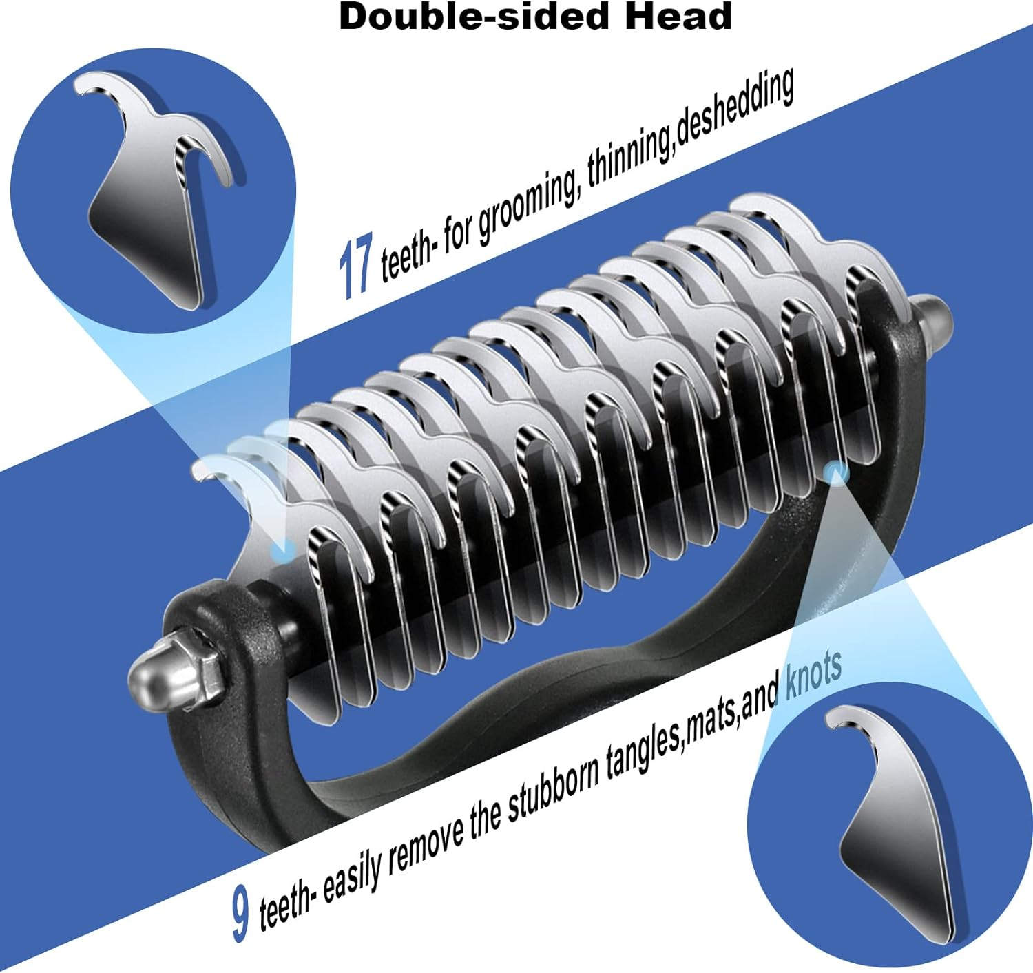 Sebtle Pet Grooming Brush, Double Sided Shedding and Dematting Undercoat Rake Comb, Deshedding Pet Brush for Dogs Cats Removes Knots & Tangles (Azure with a Comb) image number 5