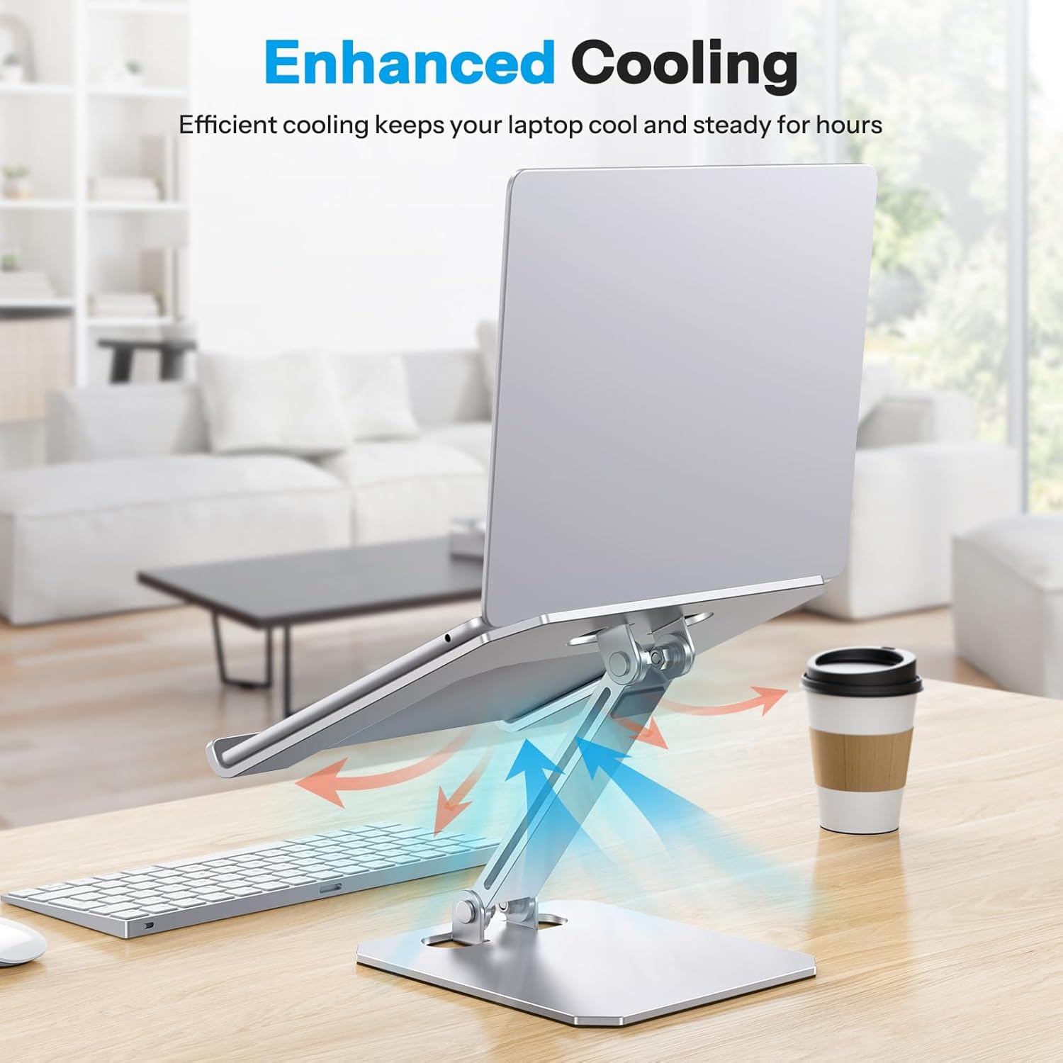 OMOTON Laptop Stand for Desk, Ergonomic Adjustable Computer Stand Aluminum Portable Desktop Laptop Riser Holder for Macbook Air Pro, Dell, HP and All Tablets up to 15.6", Glossy Silver image number 3